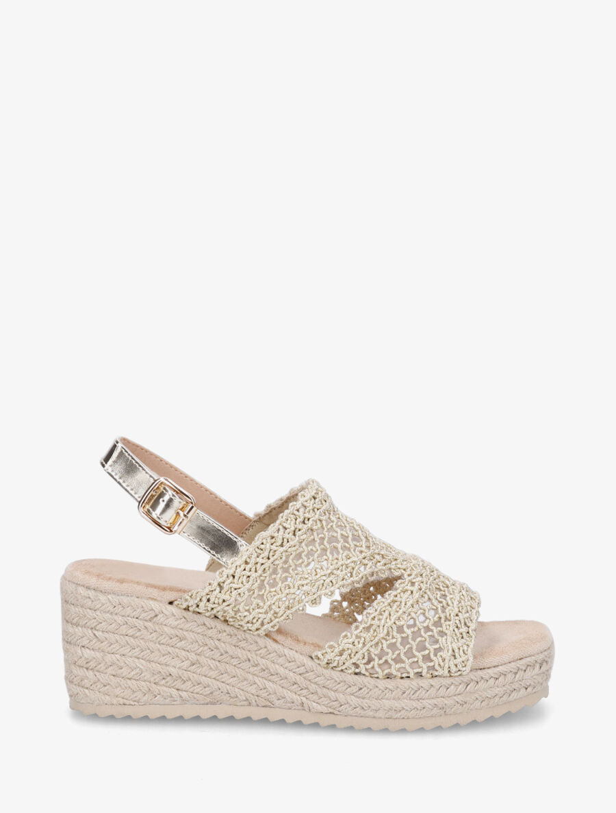 Sandales compensées style macramé - Or - 1