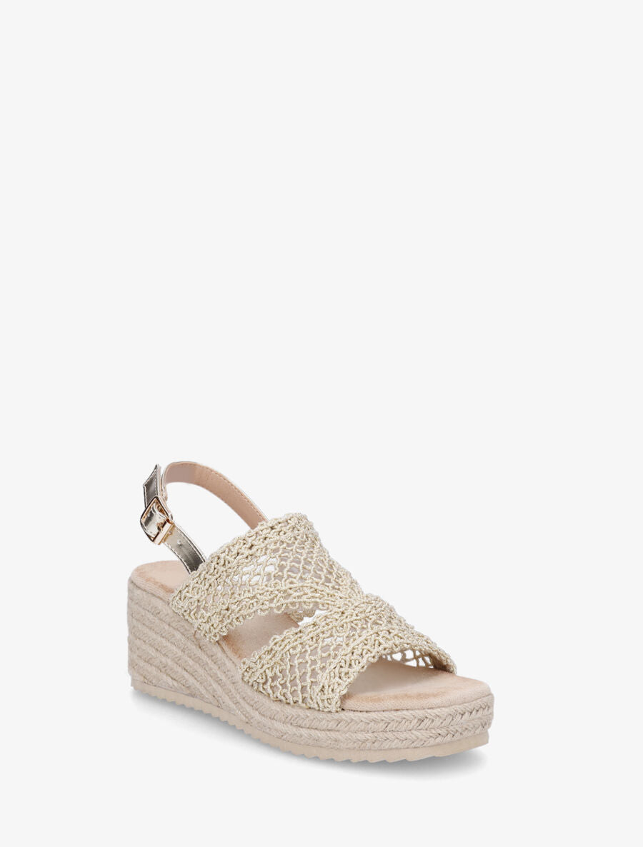 Sandales compensées style macramé - Or - 2