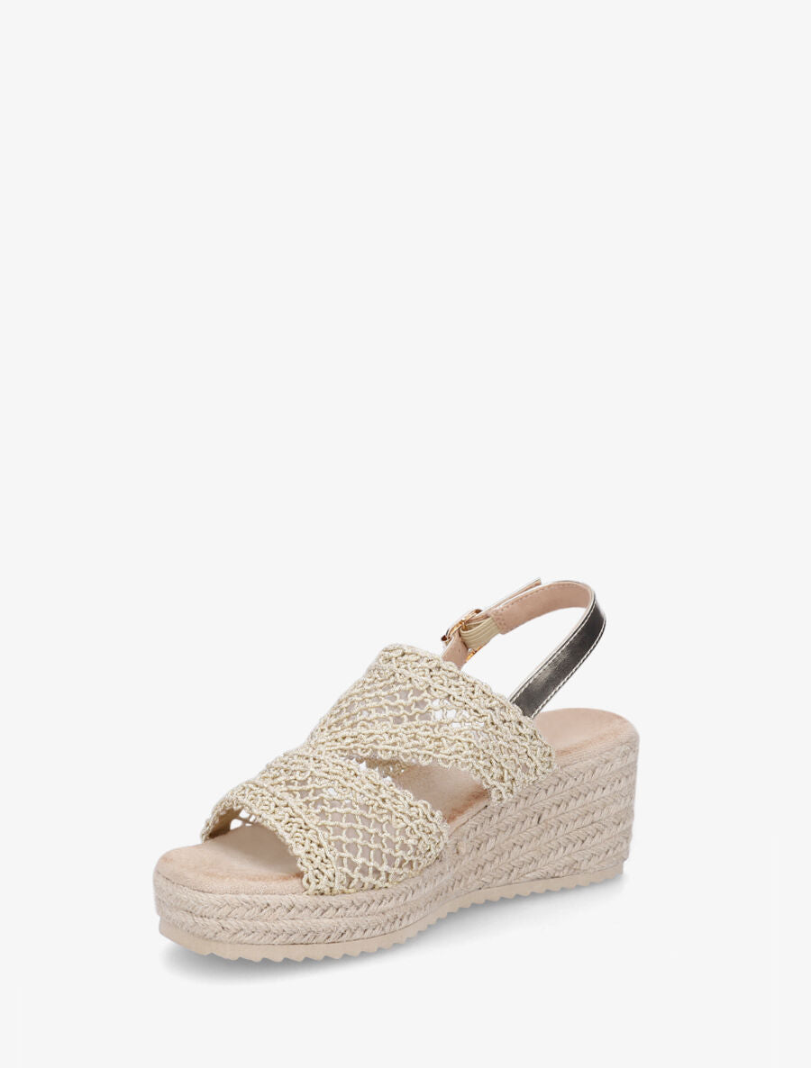 Sandales compensées style macramé - Or - 3