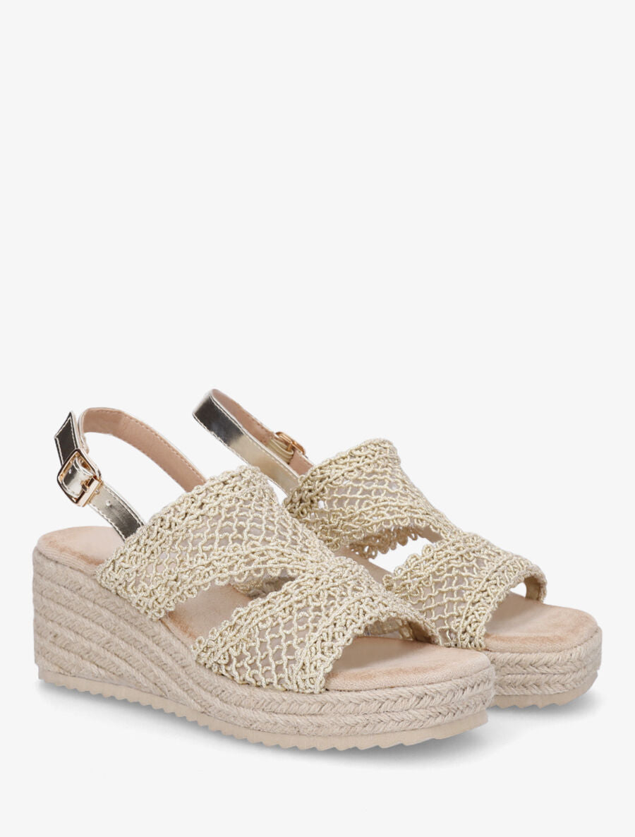 Sandales compensées style macramé - Or - 4