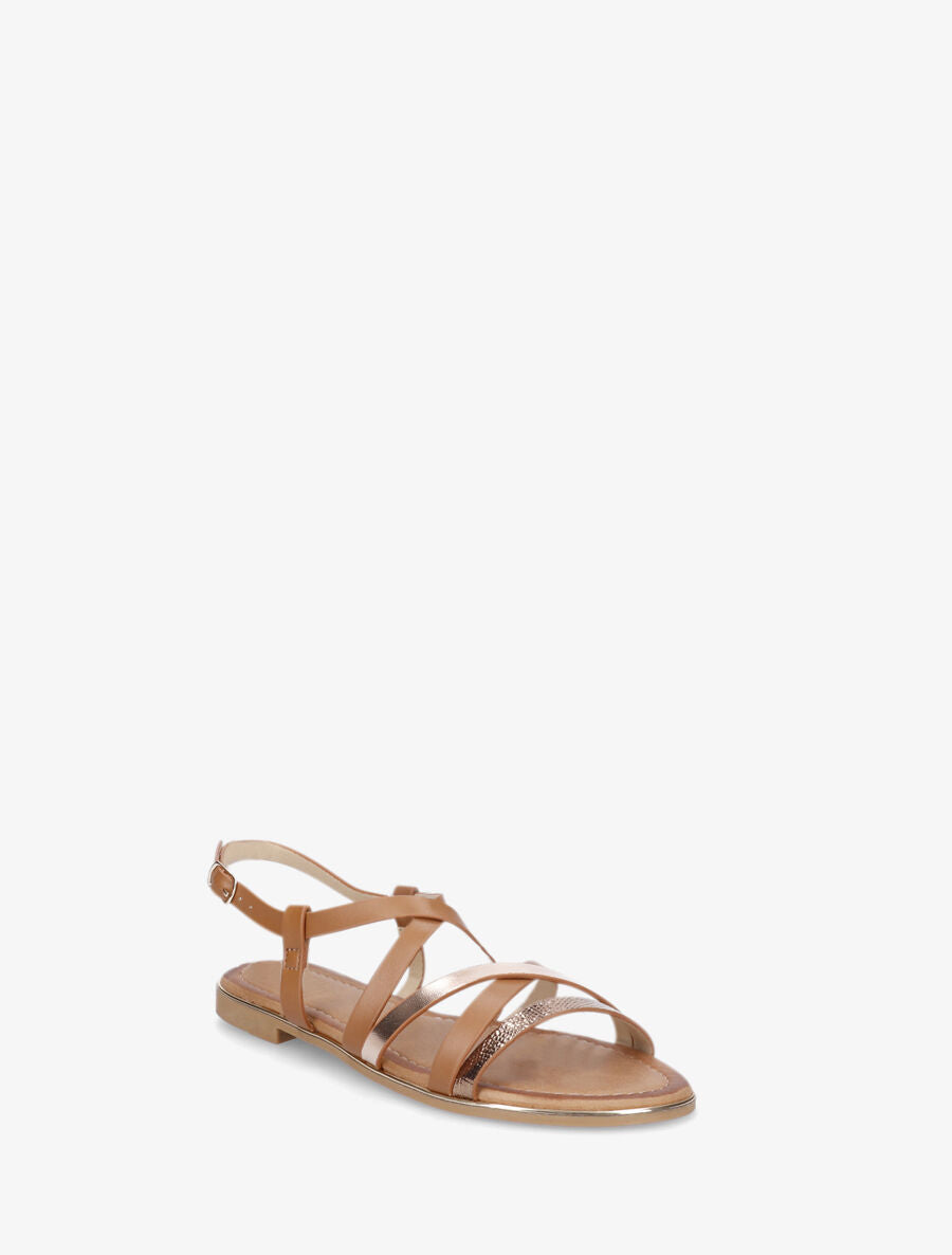 Nu-pieds multi-lanières simili et python - Camel - 2