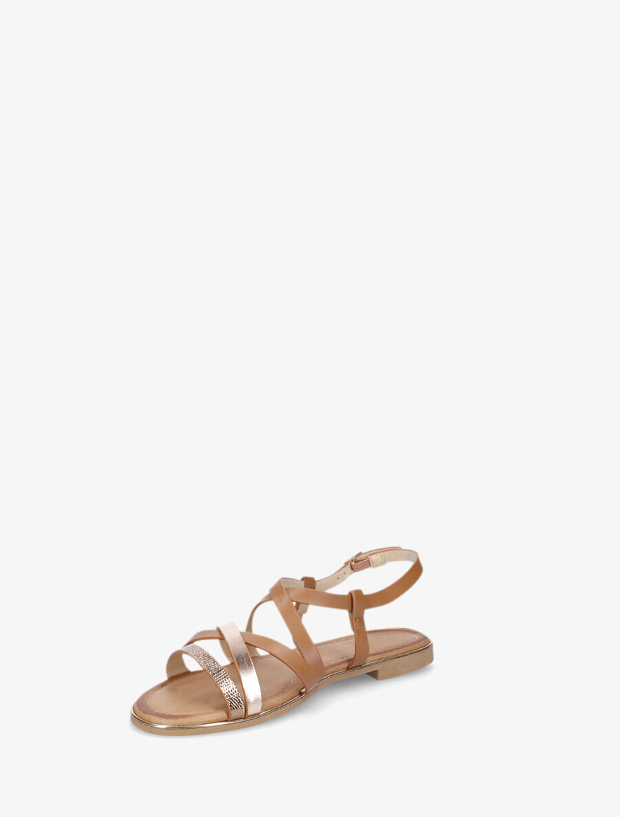 Nu-pieds multi-lanières simili et python - Camel - 3