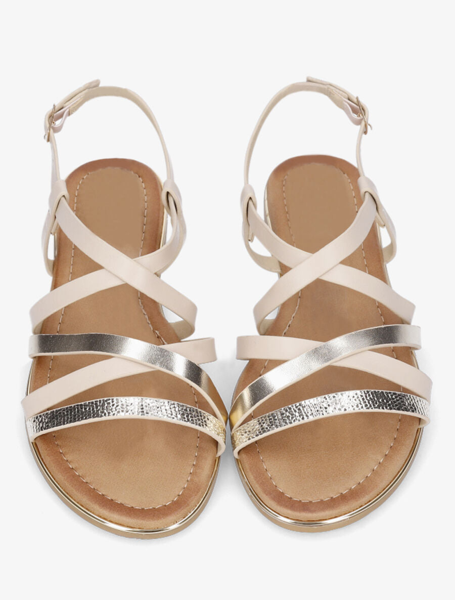 Nu-pieds multi-lanières simili et python - Beige - 4