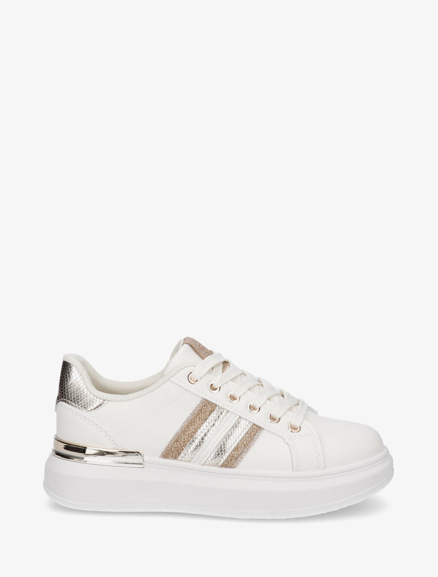 Baskets à contrefort python et bandes - Beige - 5