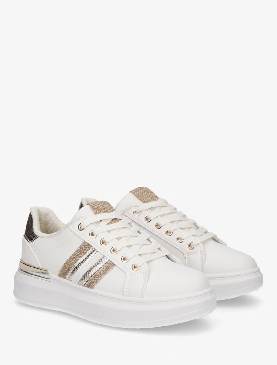 Baskets à contrefort python et bandes - Beige - 4