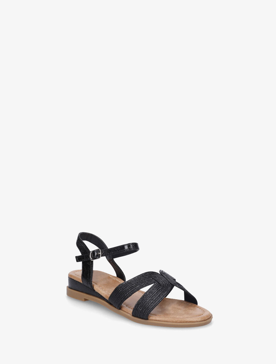 Nu-pieds striés en simili - Noir - 2