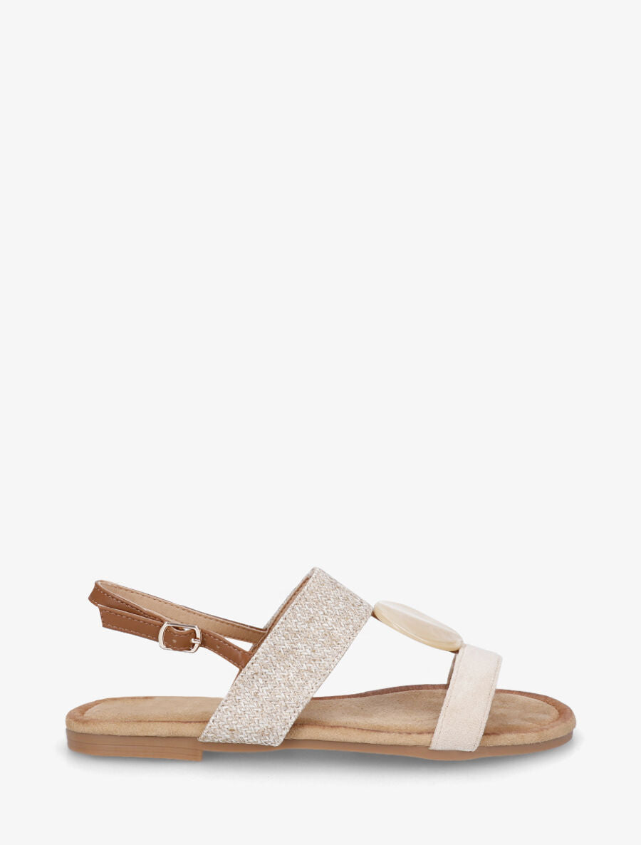 Nu-pieds raphia et suédine bijou style marbre - Beige - 1
