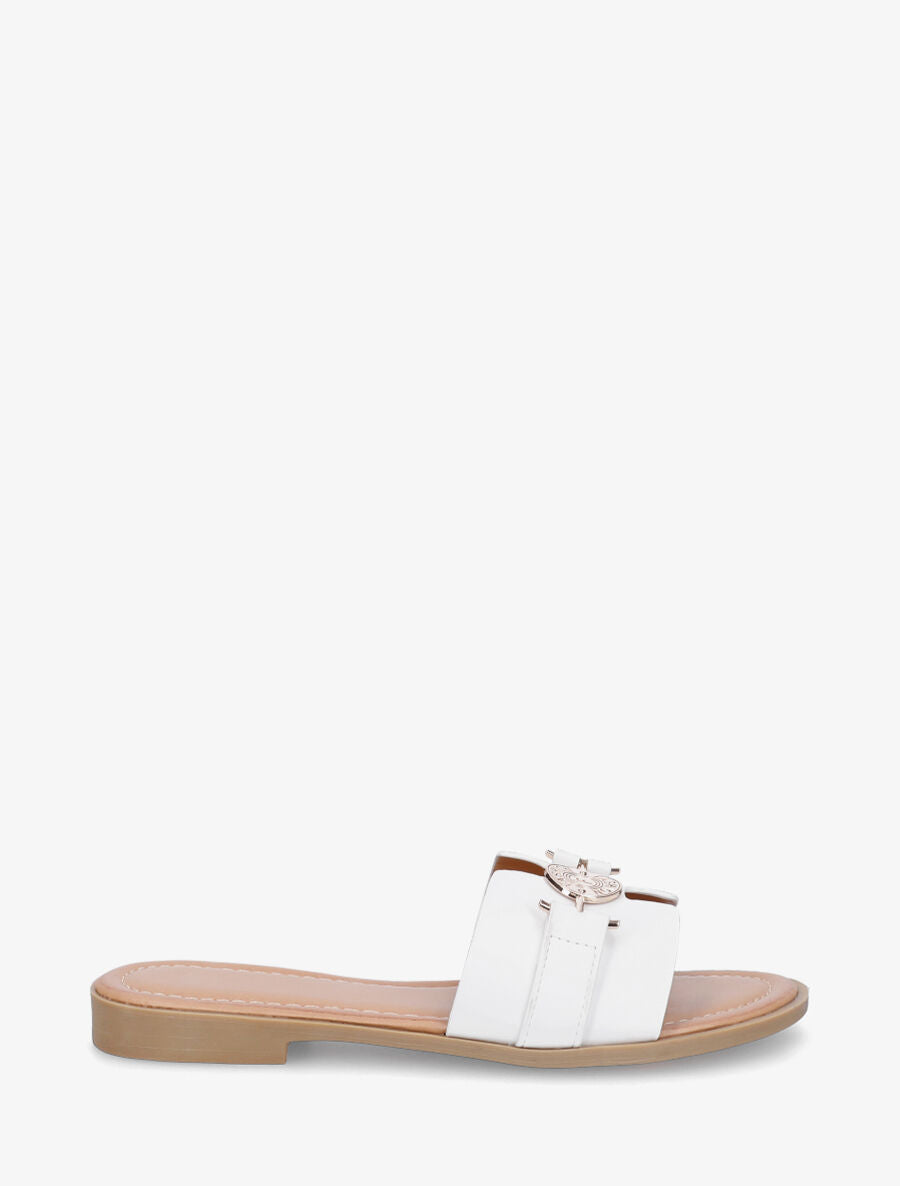 Claquettes en simili à bijou style pièce - Blanc - 1