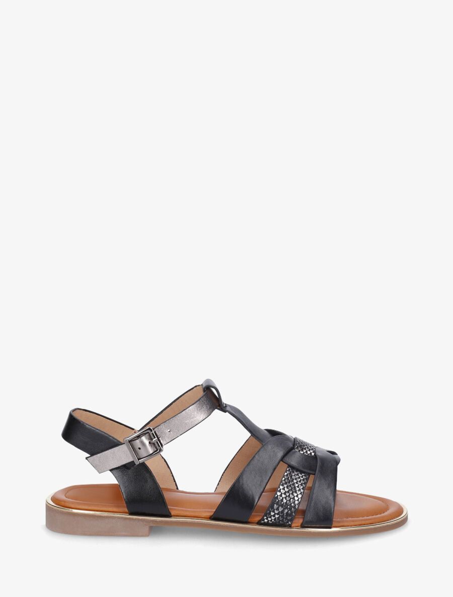 Nu-pieds brides croisées et python - Noir - 5
