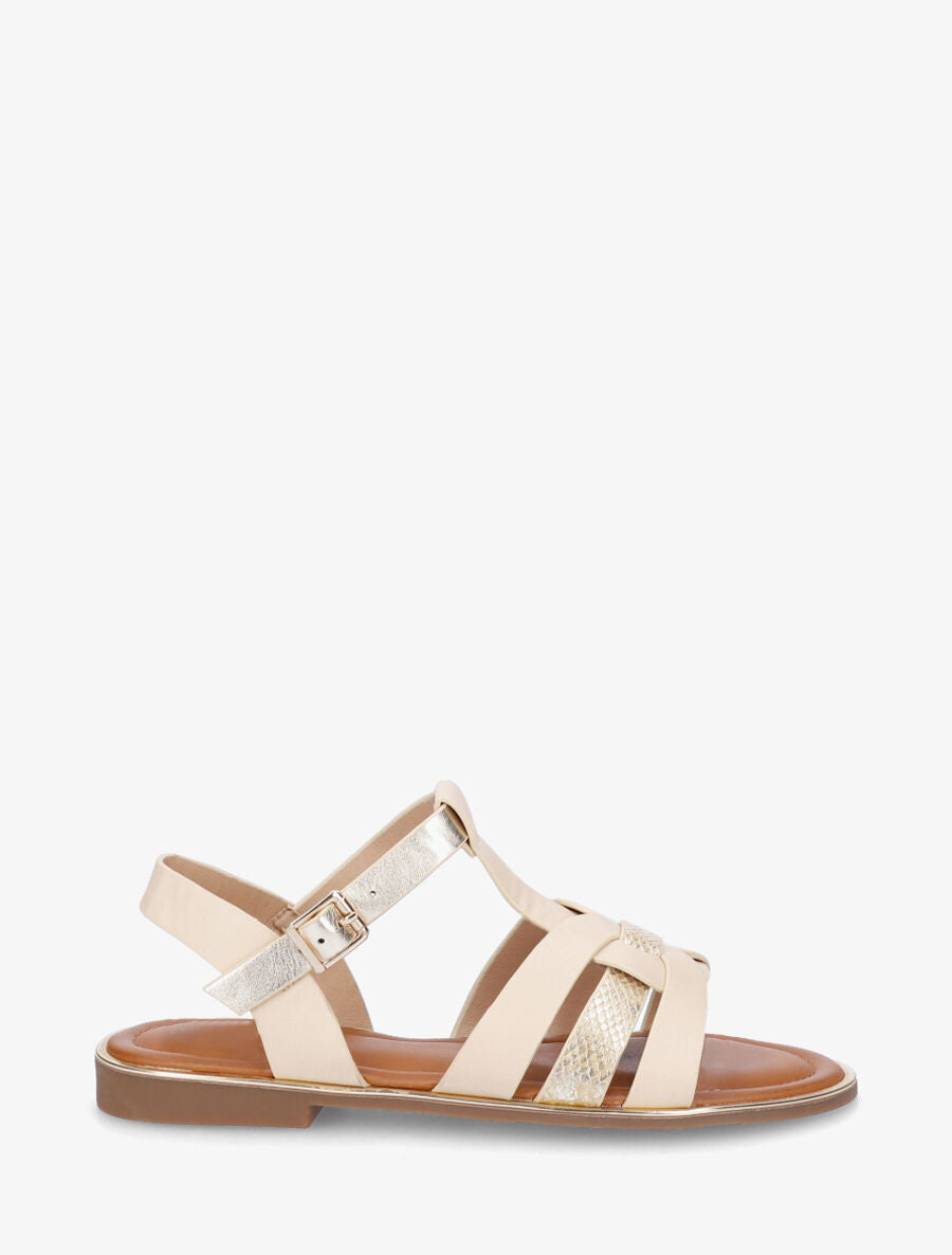 Nu-pieds brides croisées et python - Beige - 1