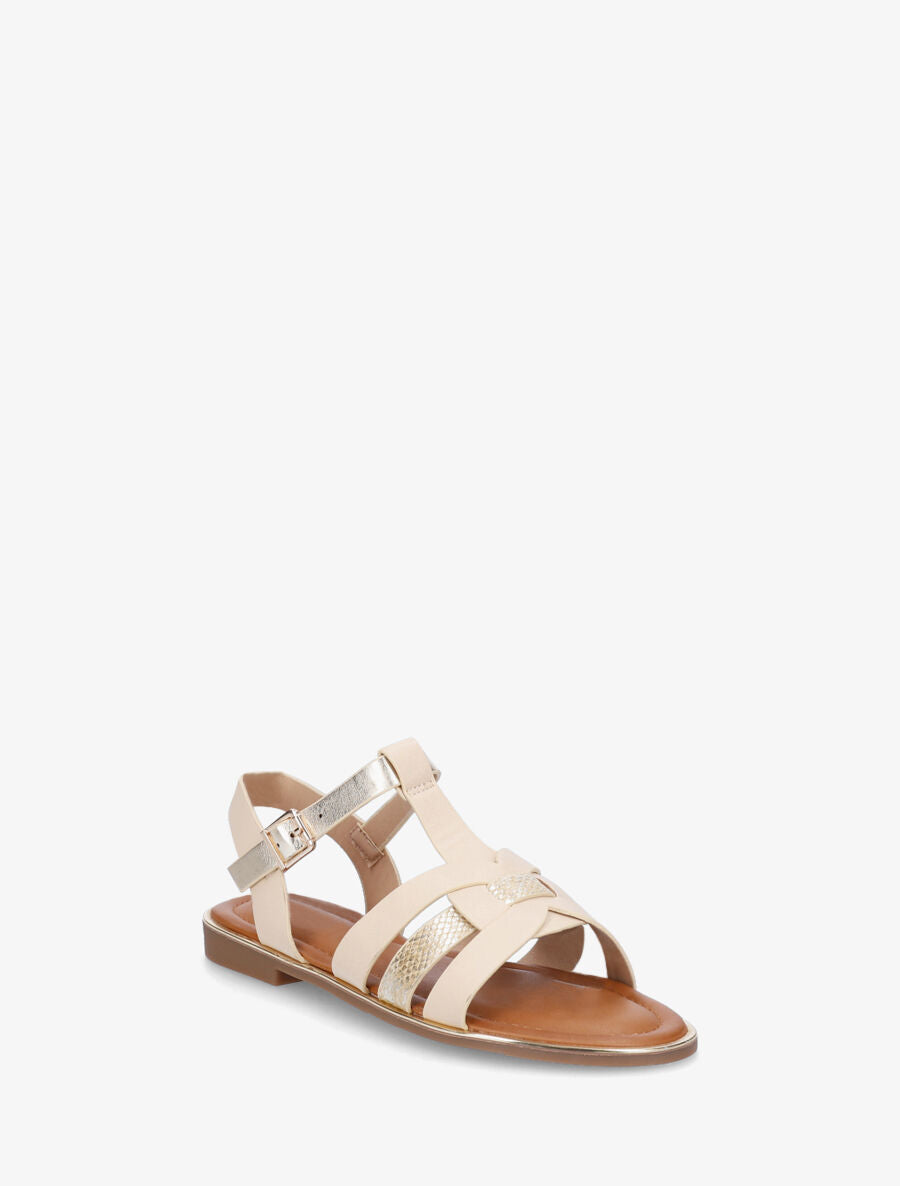 Nu-pieds brides croisées et python - Beige - 2