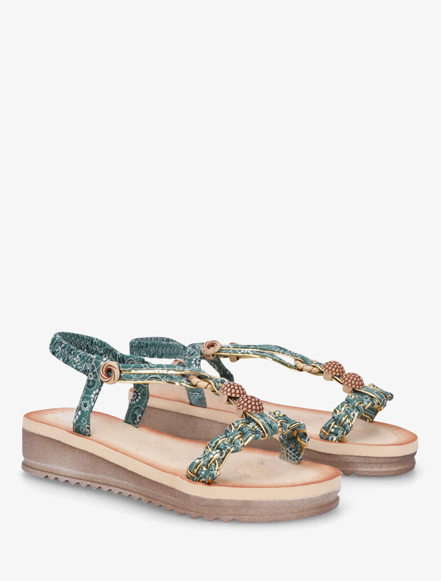 Nu-pieds imprimé graphique et perles - Vert - 4