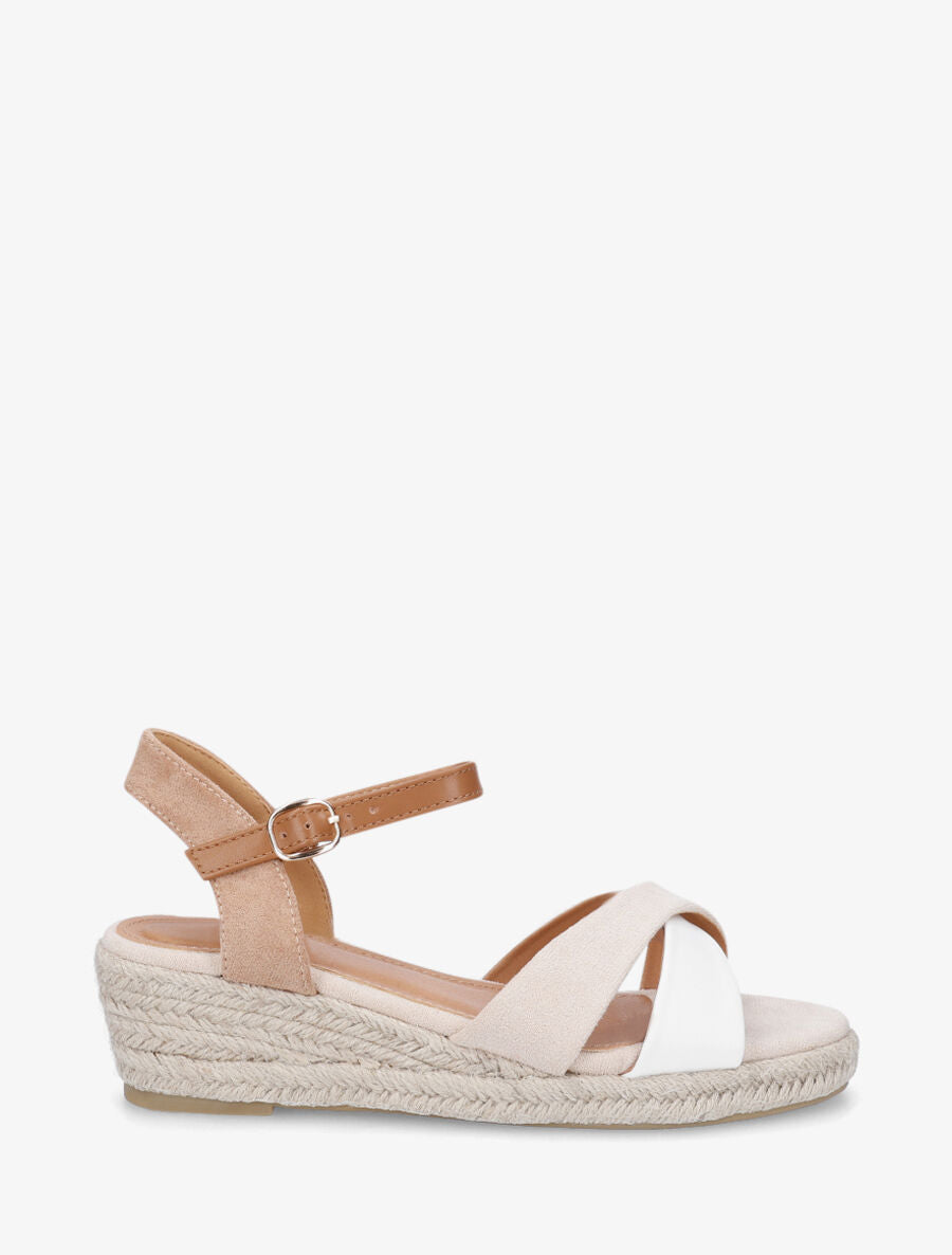 Sandales bi-matière à talon compensé - Beige - 1