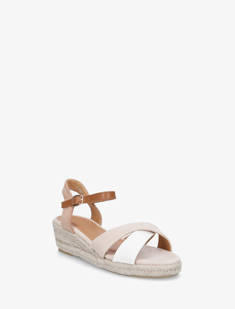 Sandales bi-matière à talon compensé - Beige - 2