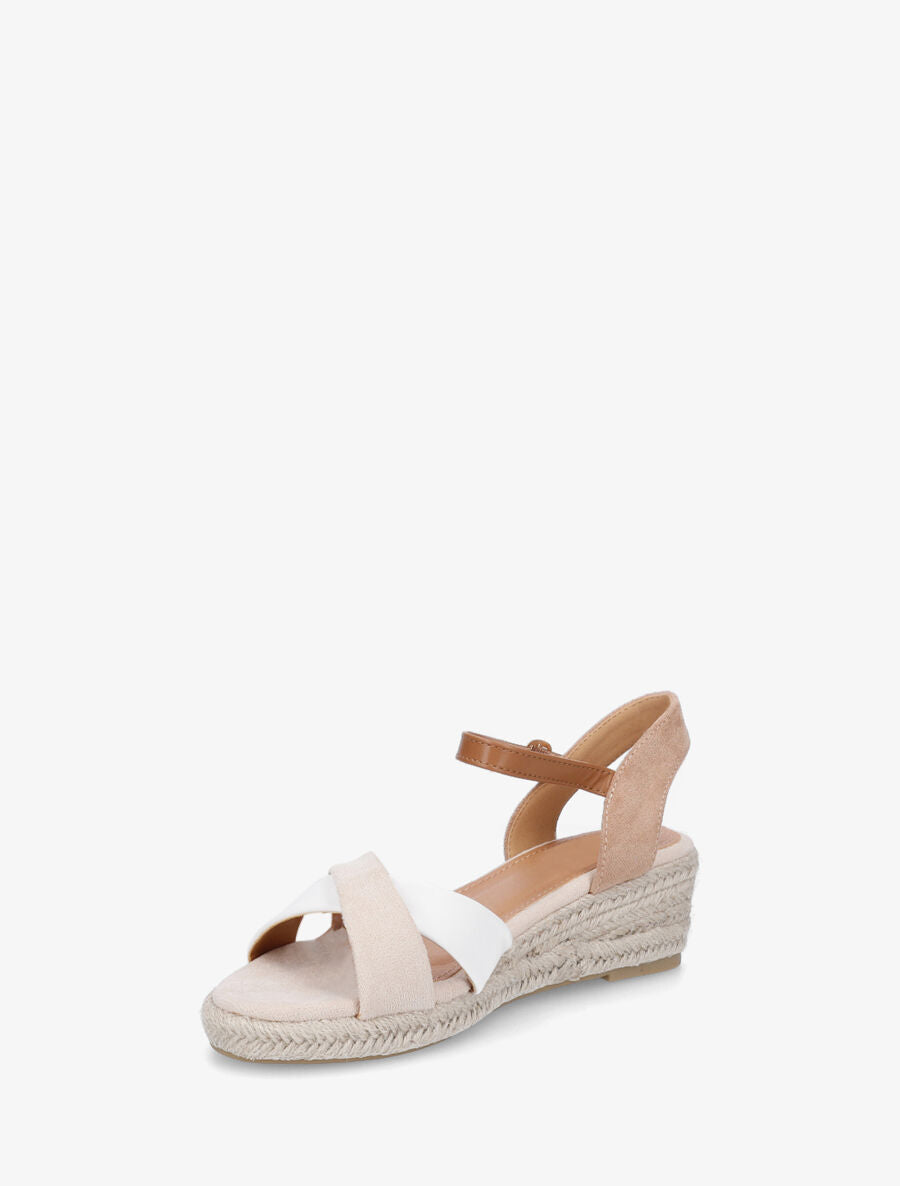Sandales bi-matière à talon compensé - Beige - 3