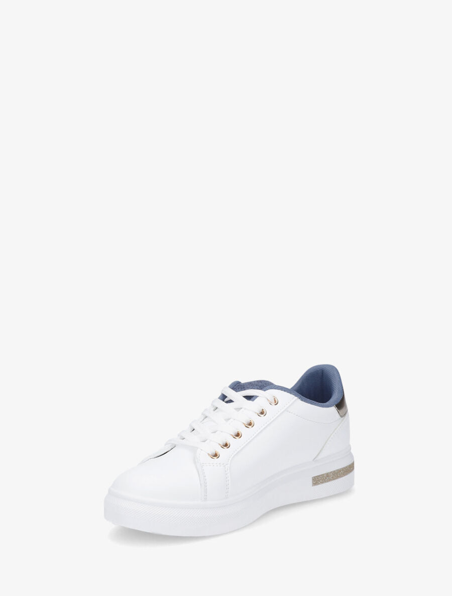 Baskets en simili avec bandes en tissu et paillettes - Bleu jeans - 3