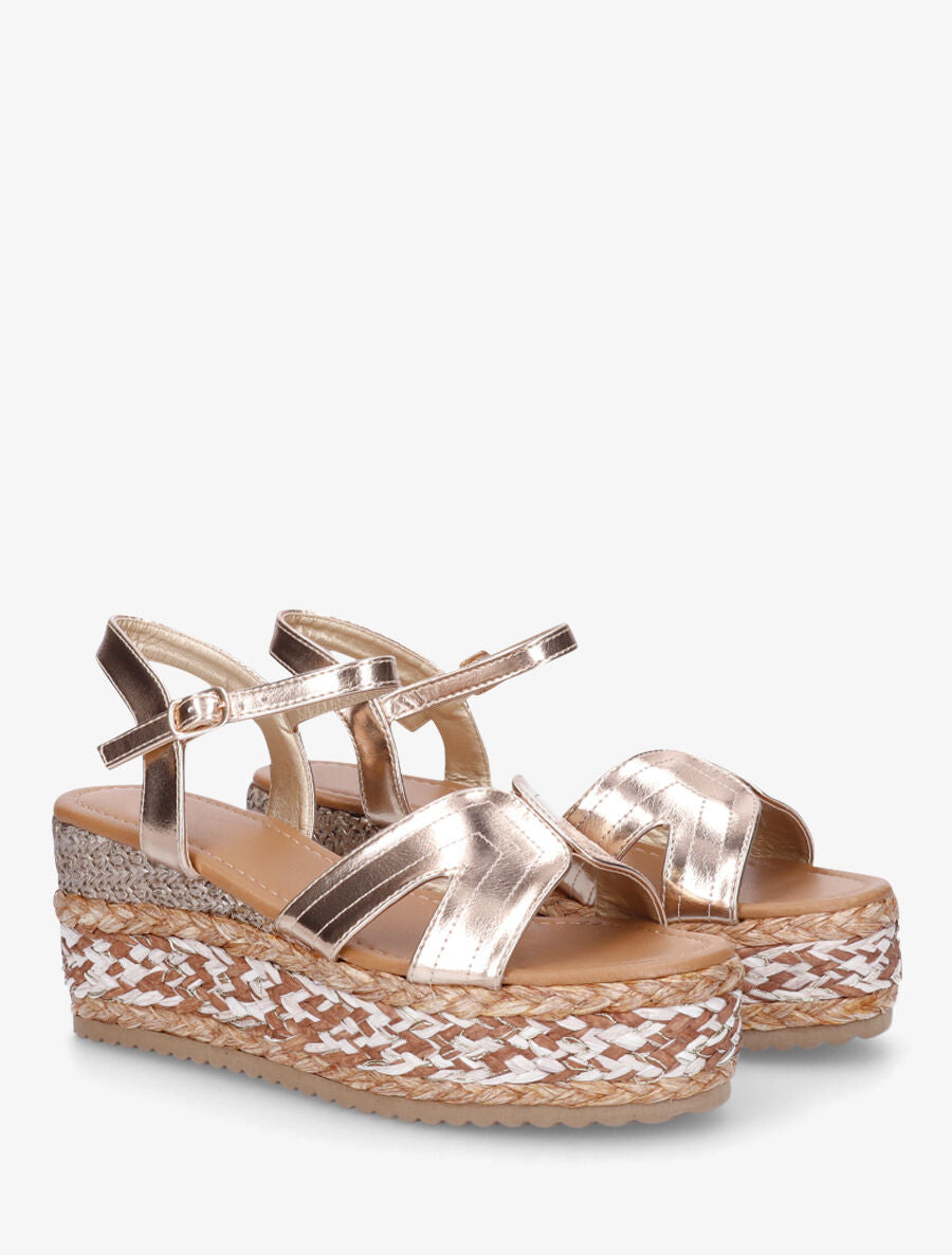 Sandales compensées à bride ajourée - Rose gold - 4