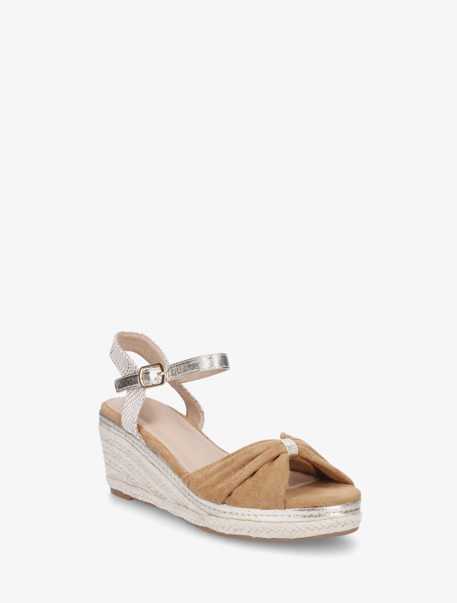 Sandales compensées en suédine style espadrille - Camel - 2