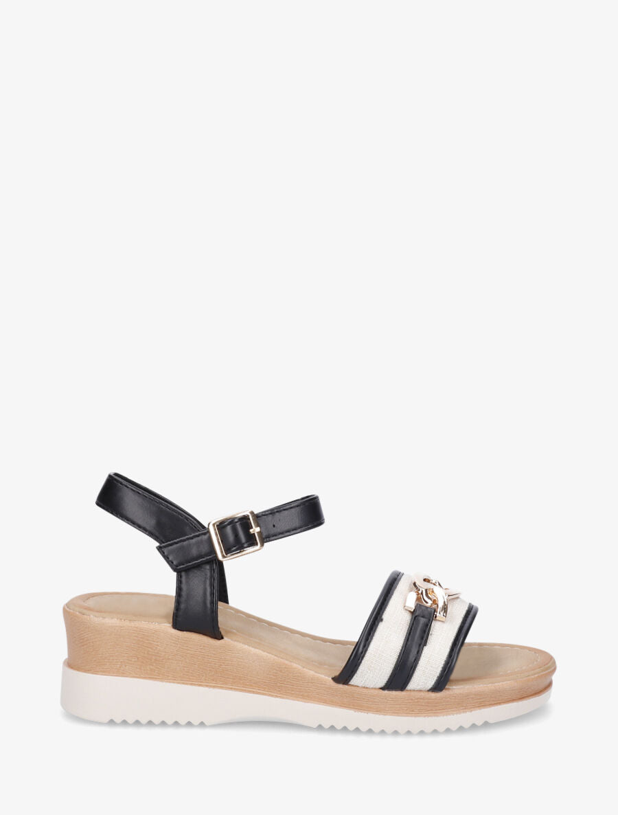 Sandales compensées bi-matière à boucle - Noir - 1