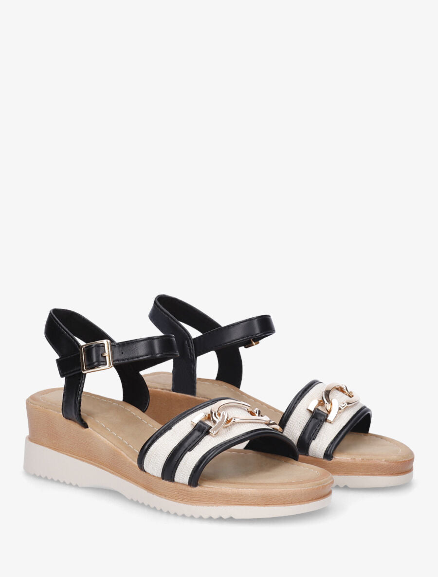 Sandales compensées bi-matière à boucle - Noir - 4