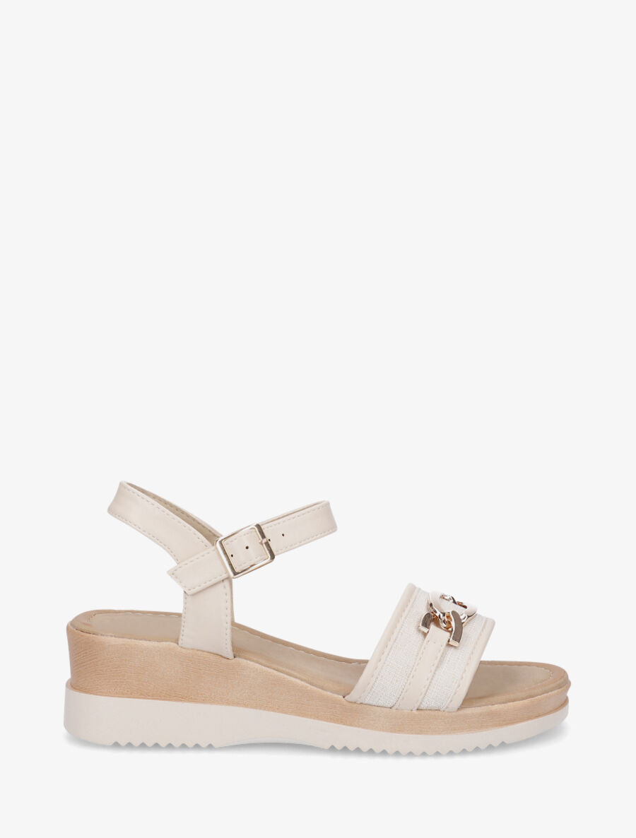 Sandales compensées bi-matière à boucle - Beige - 5