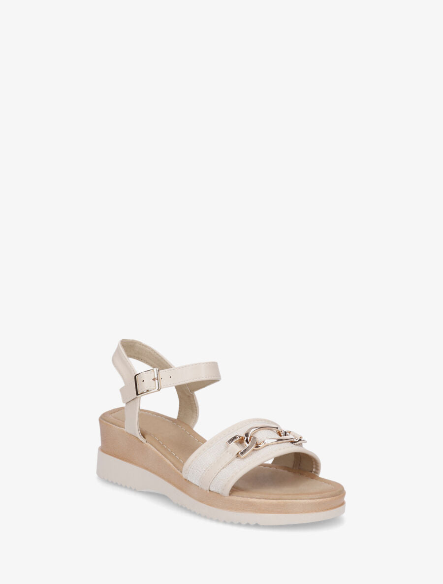 Sandales compensées bi-matière à boucle - Beige - 2