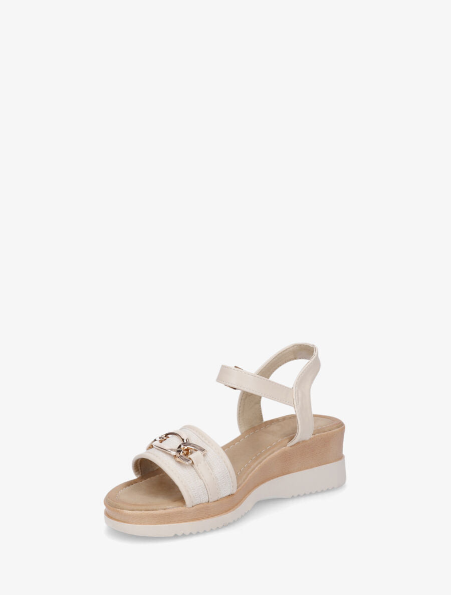 Sandales compensées bi-matière à boucle - Beige - 3