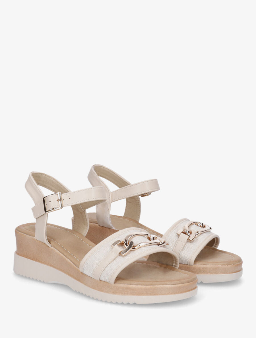 Sandales compensées bi-matière à boucle - Beige - 4