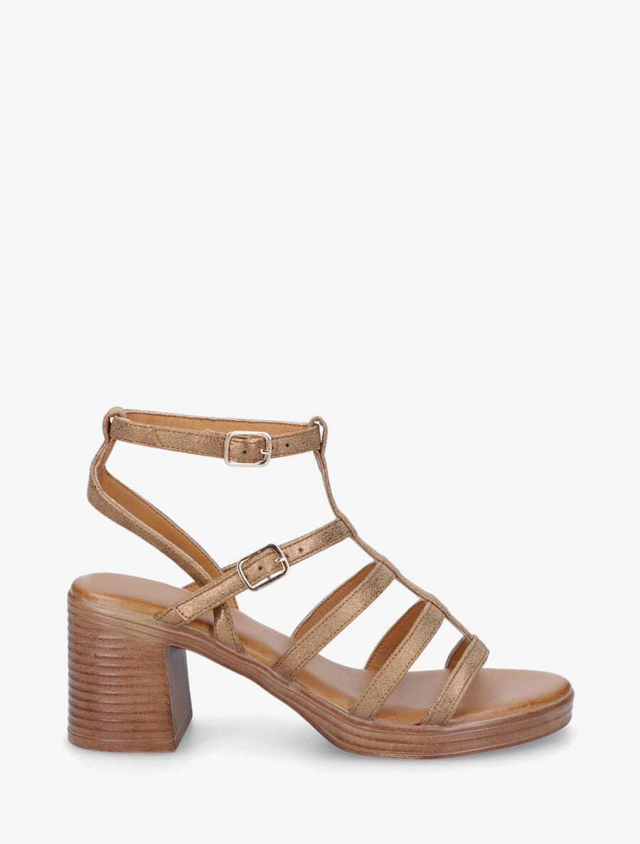 Sandales à talon style spartiate - Camel - 5