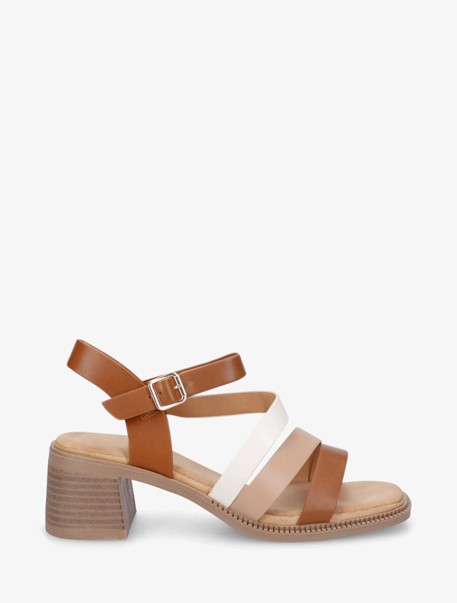Sandales multibrides en simili - Camel - 1
