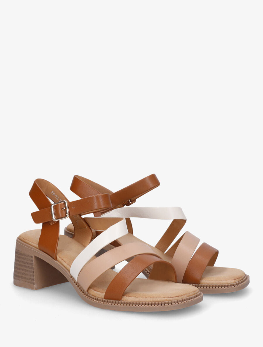 Sandales multibrides en simili - Camel - 4