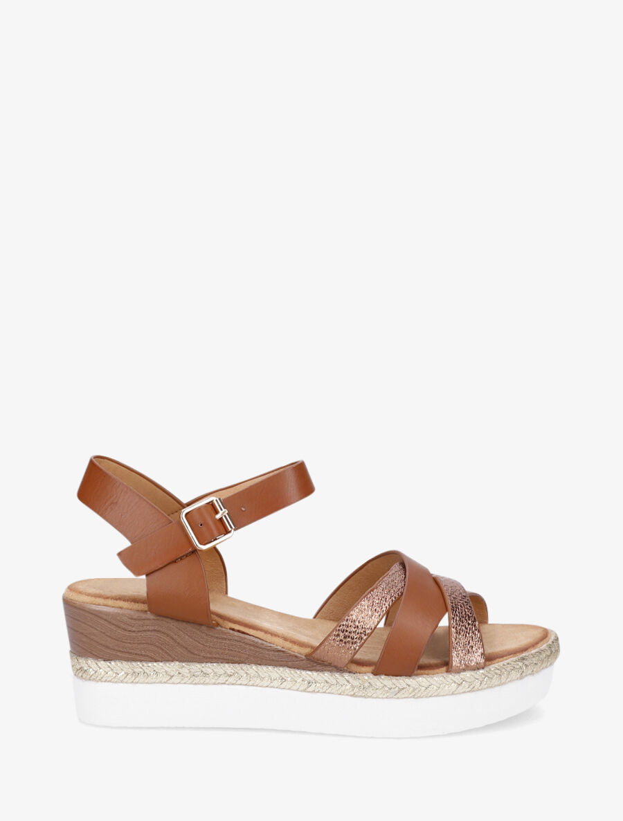 Sandales compensées croisées - Camel - 5