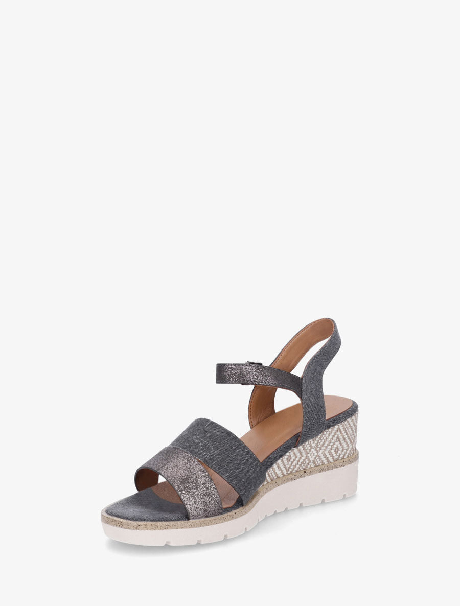 Sandales compensées en simili et tissu - Noir - 3