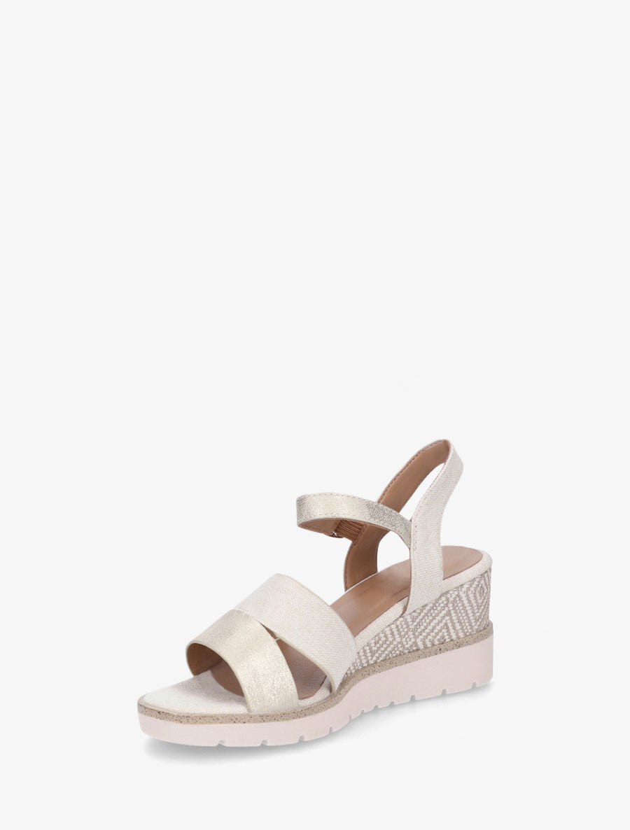 Sandales compensées en simili et tissu - Beige - 3