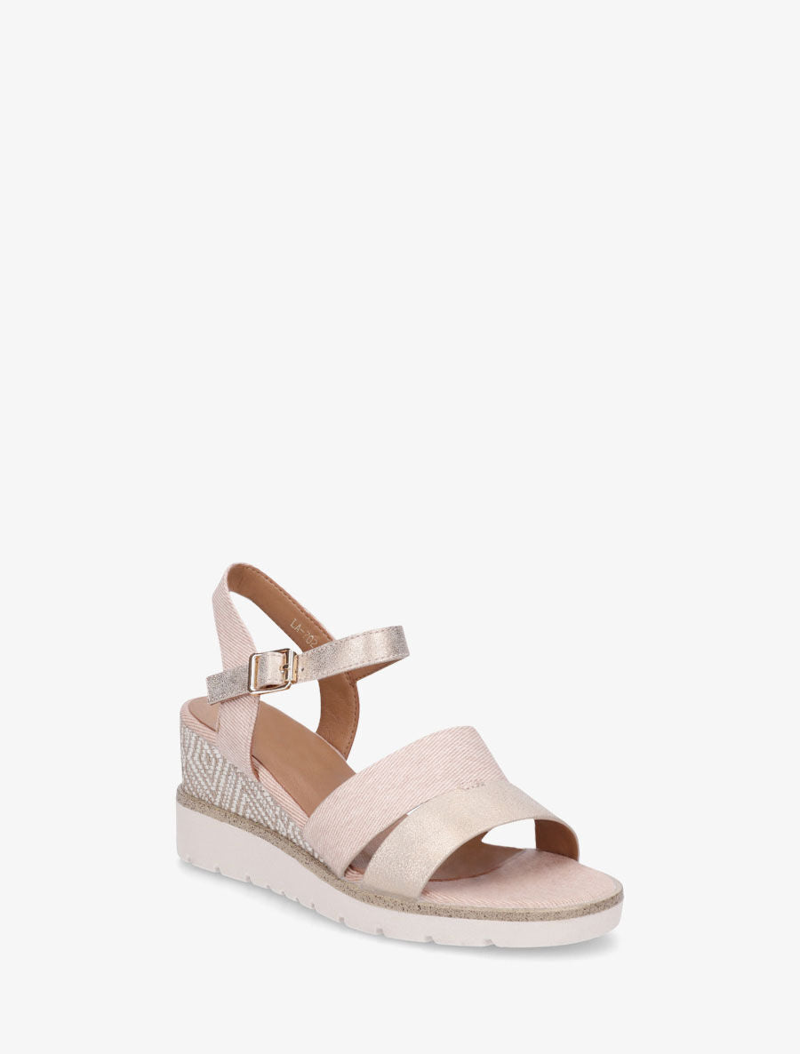 Sandales compensées en simili et tissu - Rose - 2