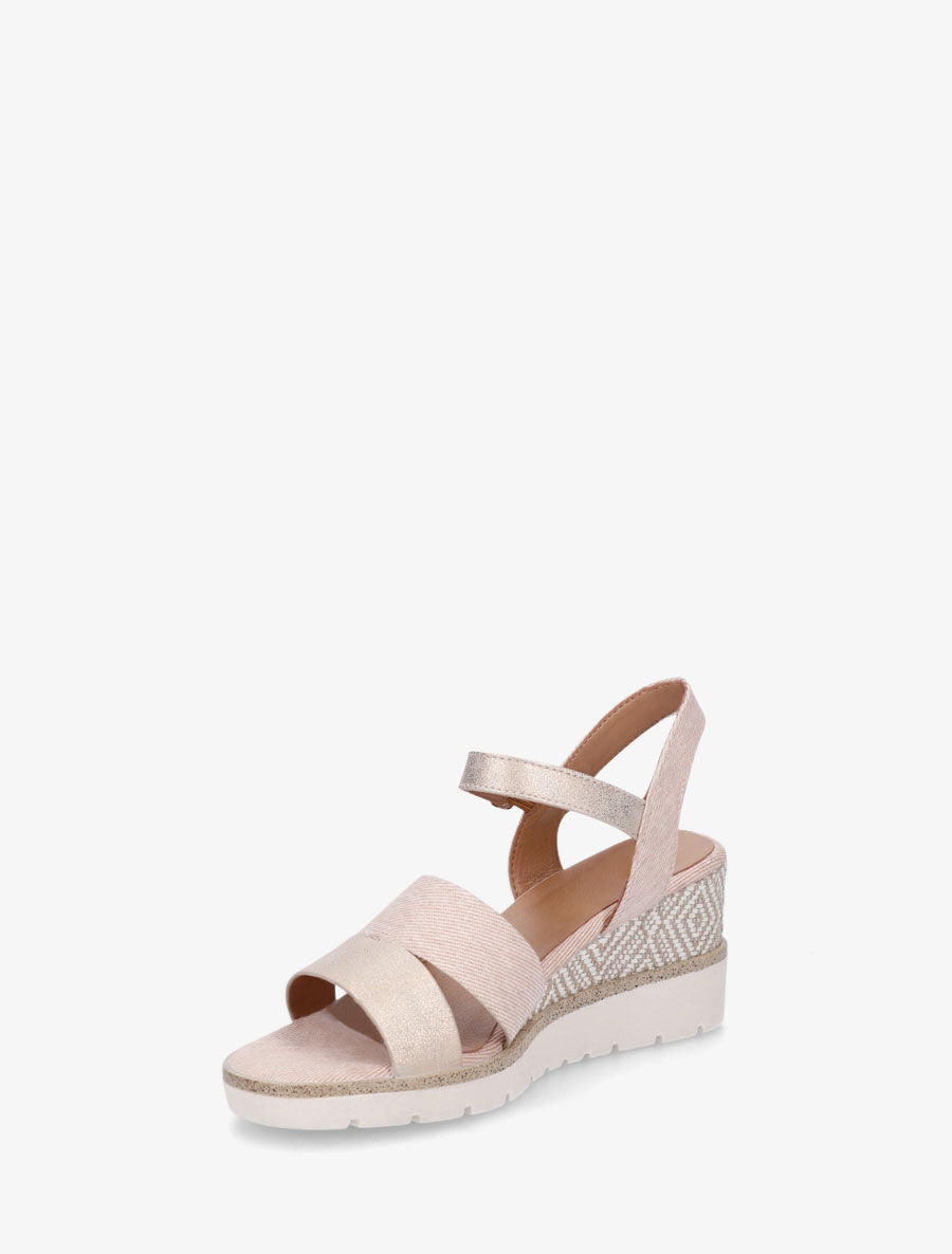 Sandales compensées en simili et tissu - Rose - 3
