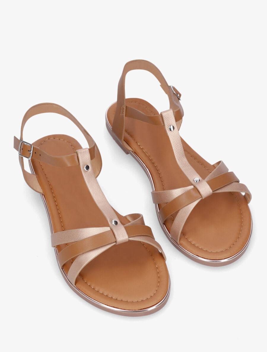 Nu-pieds irisés bride en T - Camel - 4