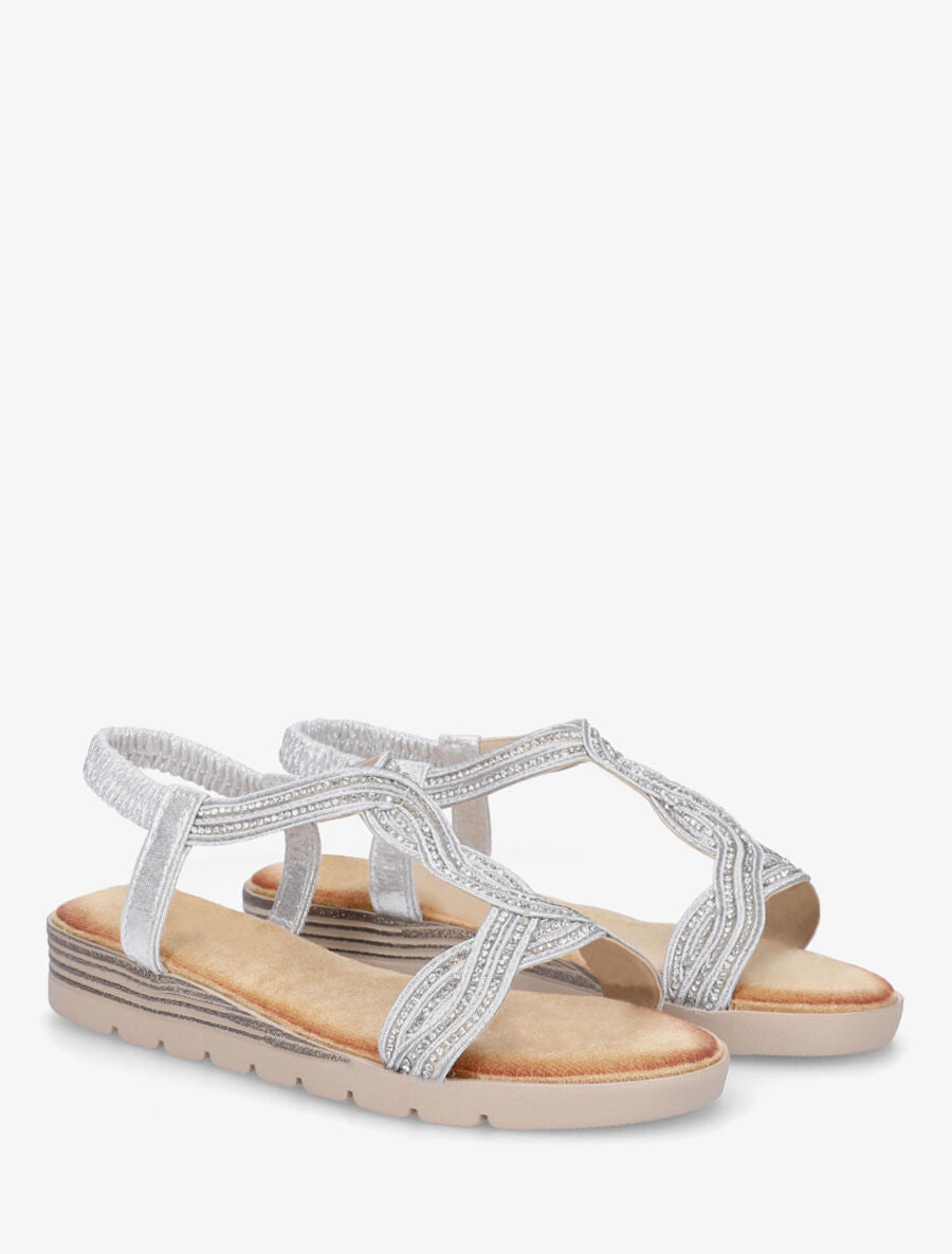 Nu-pieds à bride torsadé à strass - Argent - 4