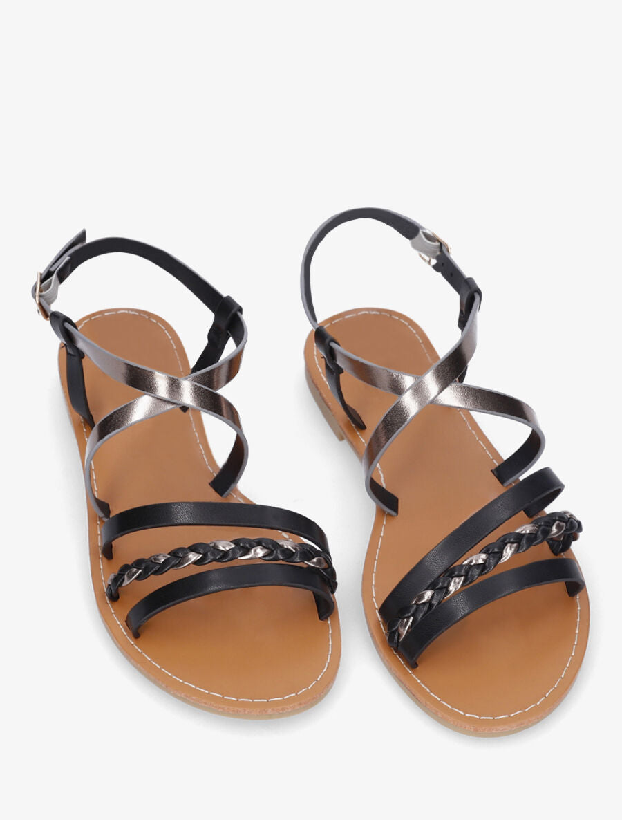 Nu-pieds multi bride et tresse - Noir - 4