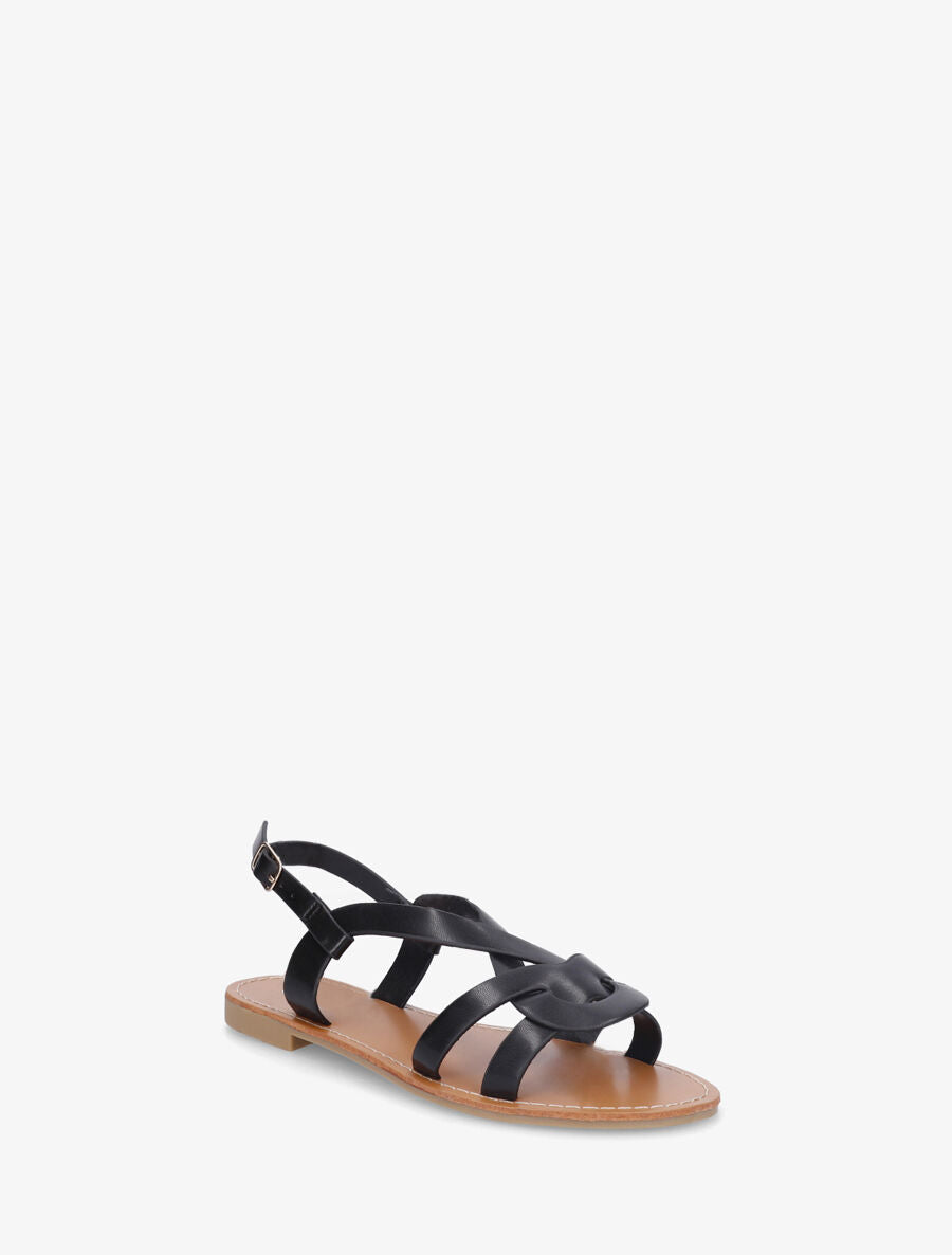 Nu-pieds entrelacés en simili - Noir - 2