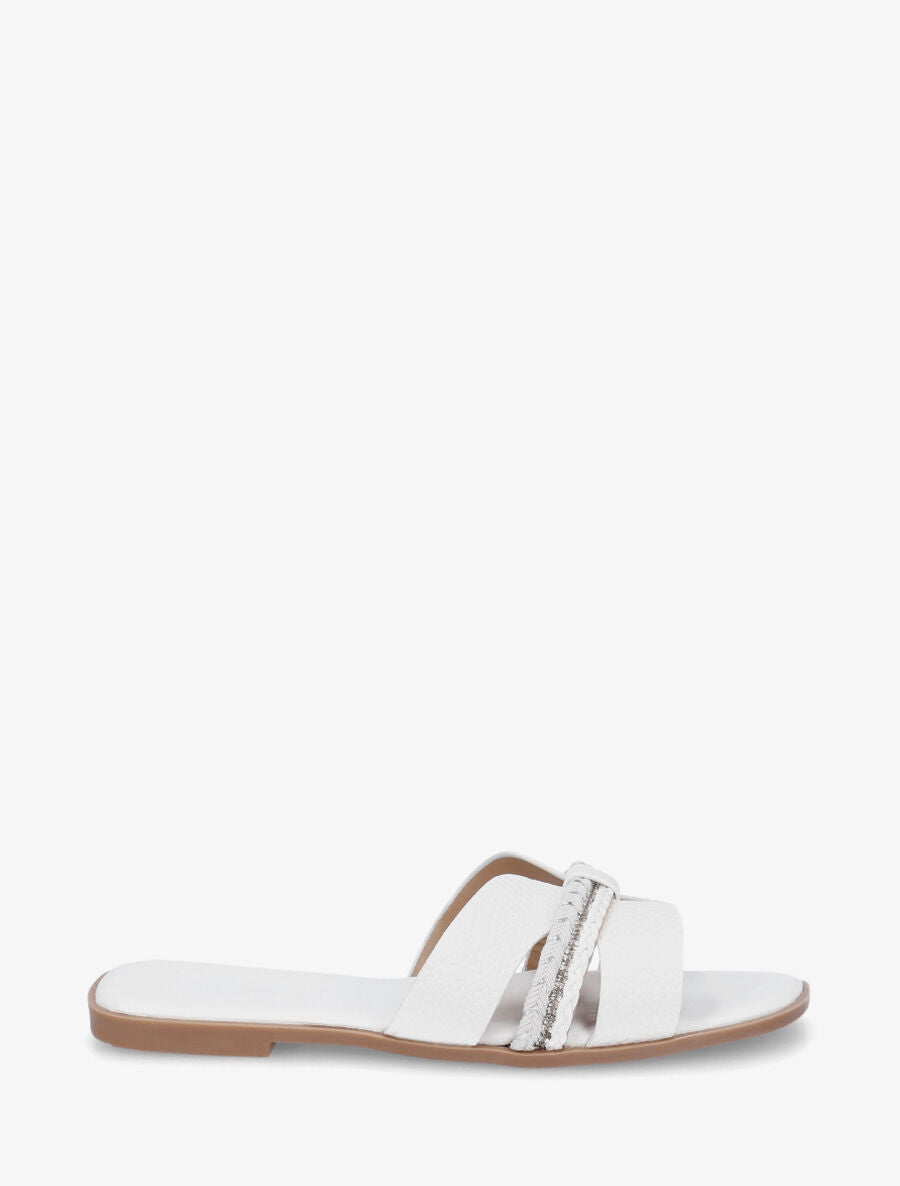 Mules plates à bride style noeud à strass - Blanc - 5