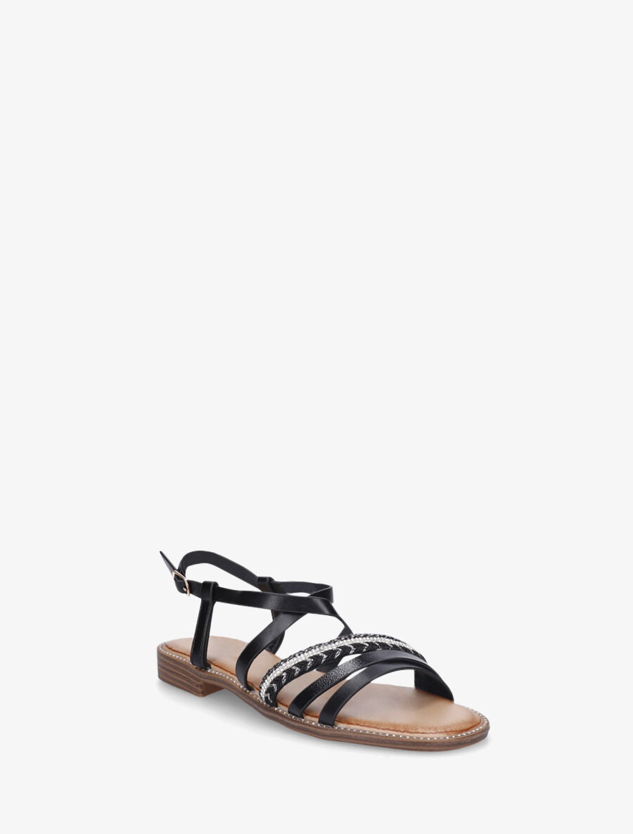 Nu-pieds à tresse et strass - Noir - 2