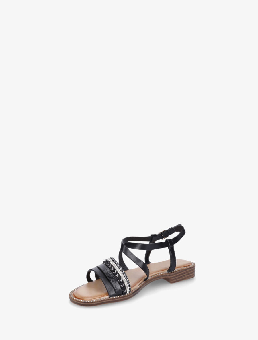Nu-pieds à tresse et strass - Noir - 3