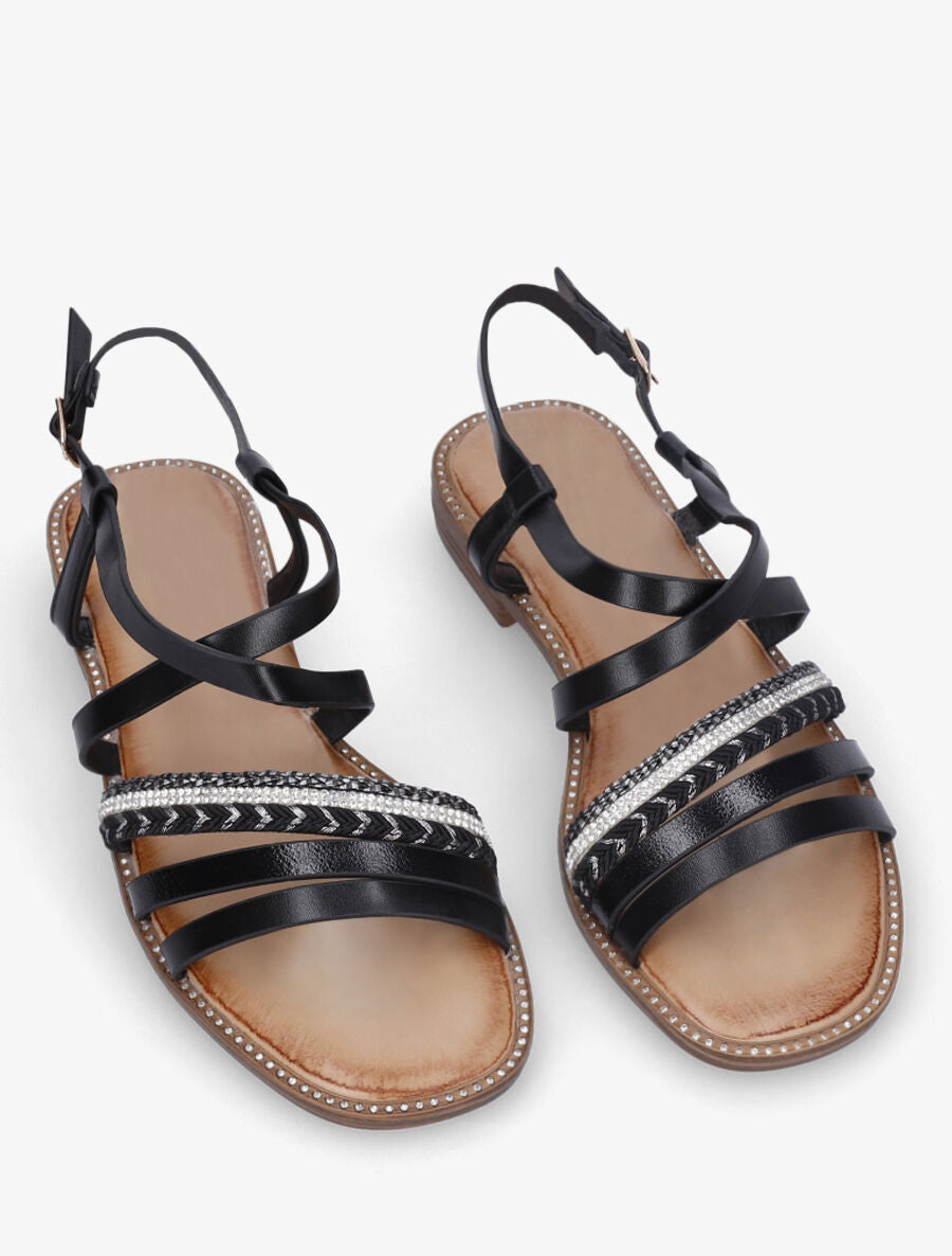 Nu-pieds à tresse et strass - Noir - 4