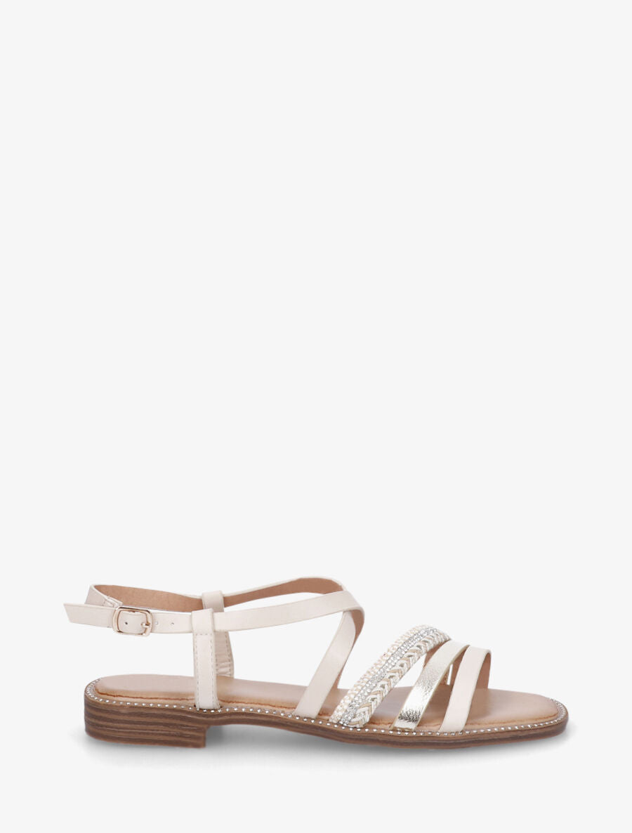 Nu-pieds à tresse et strass - Beige - 1