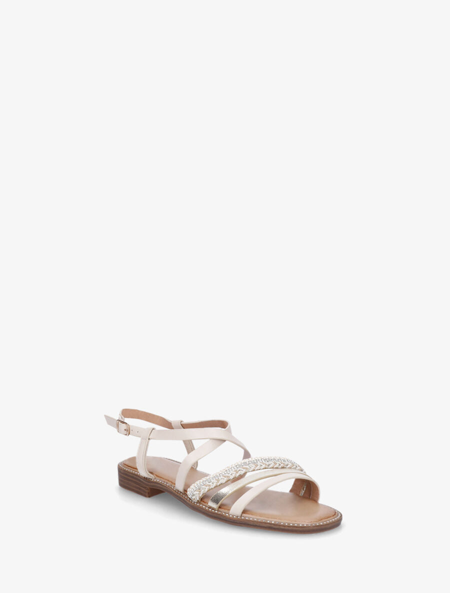 Nu-pieds à tresse et strass - Beige - 2