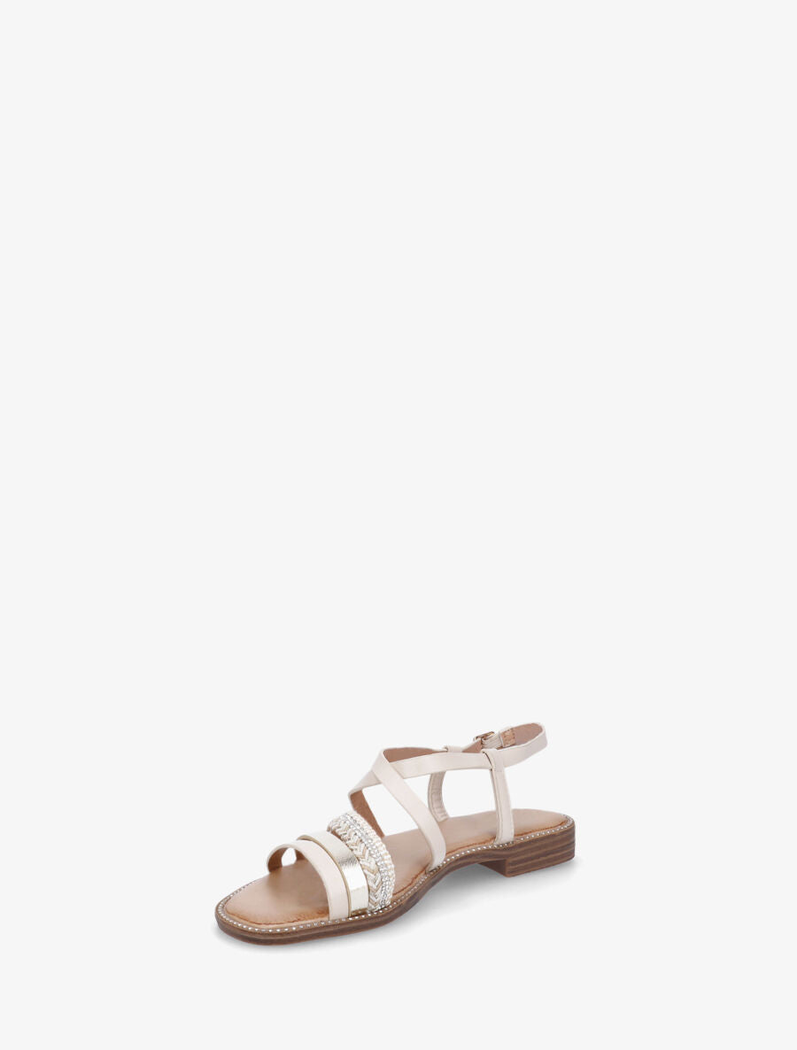 Nu-pieds à tresse et strass - Beige - 3
