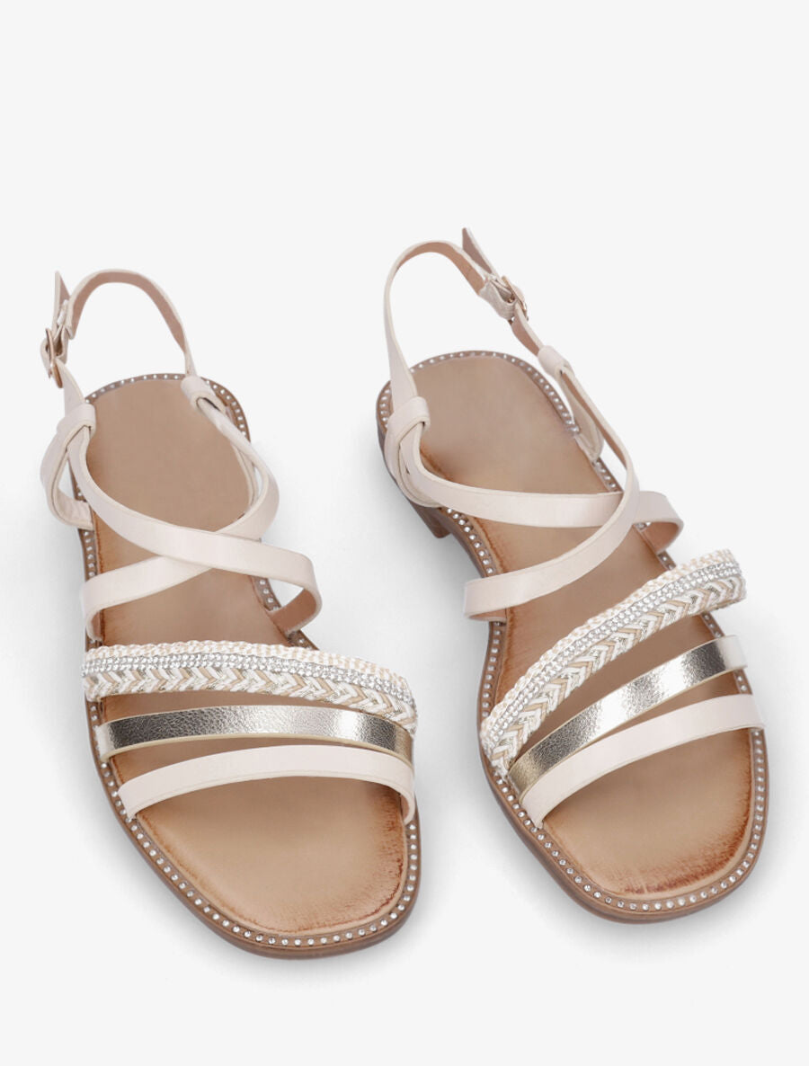 Nu-pieds à tresse et strass - Beige - 4