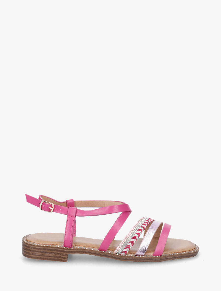 Nu-pieds à tresse et strass - Fushia - 1