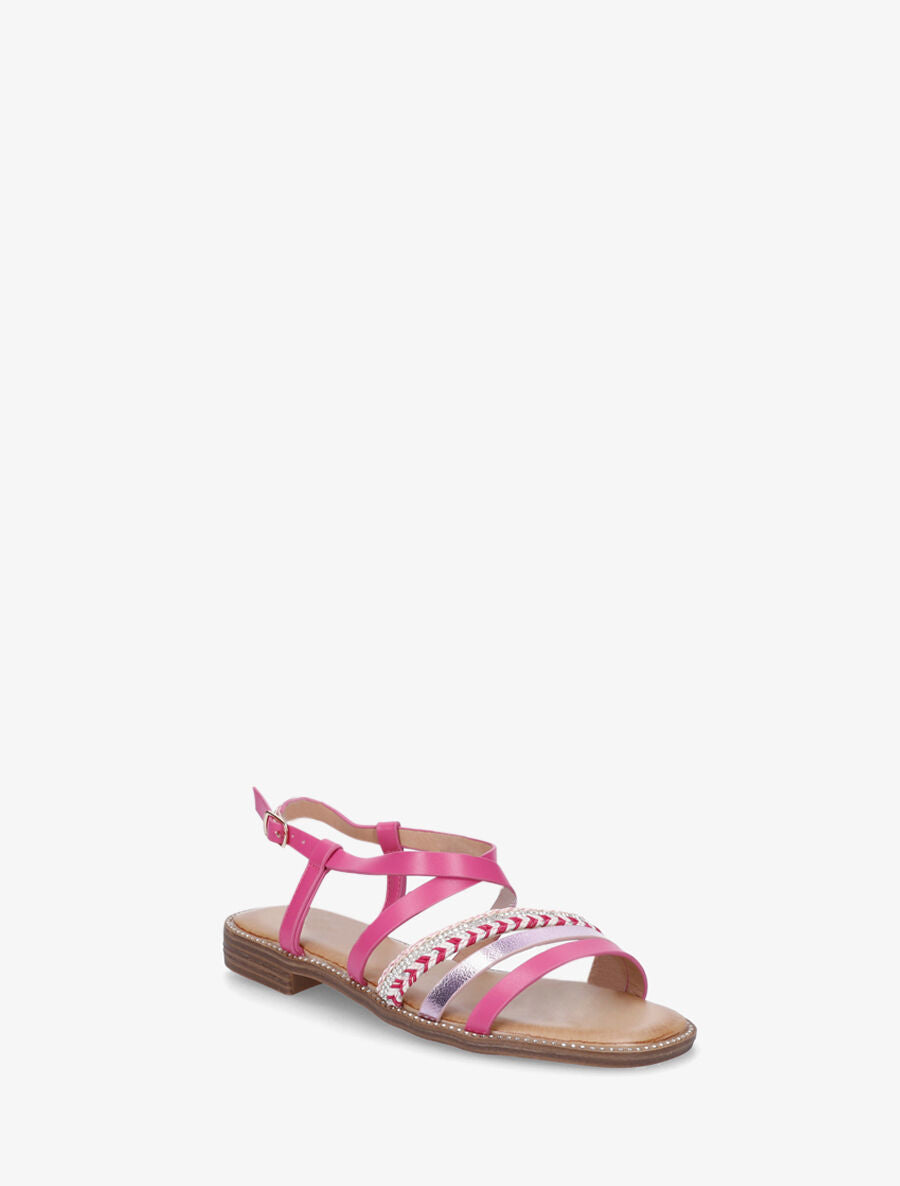 Nu-pieds à tresse et strass - Fushia - 2